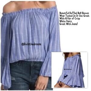 #T160 Elan Ruffle Bell Sleeve Off The Shoulder Top  SZ L $149